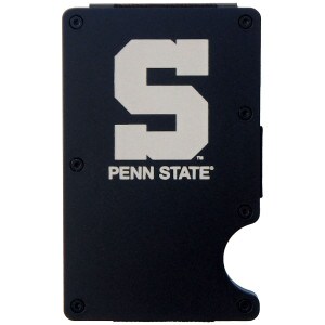 black aluminum wallet with block S and Penn State